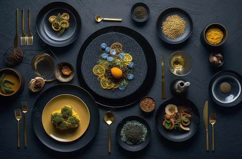 黑色镶金饰餐具菜单,高清,摄影图,摄影图片,图片大全,摄影图免费下载
